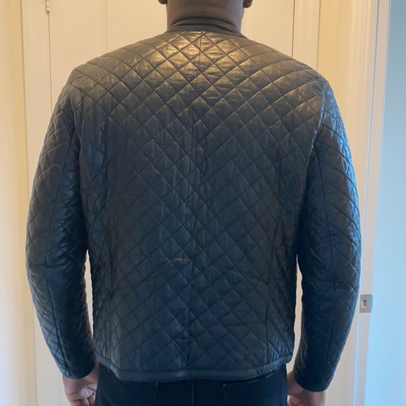 Redskin Mens Leather Quilted Biker Jacket - Picture 3 of 5